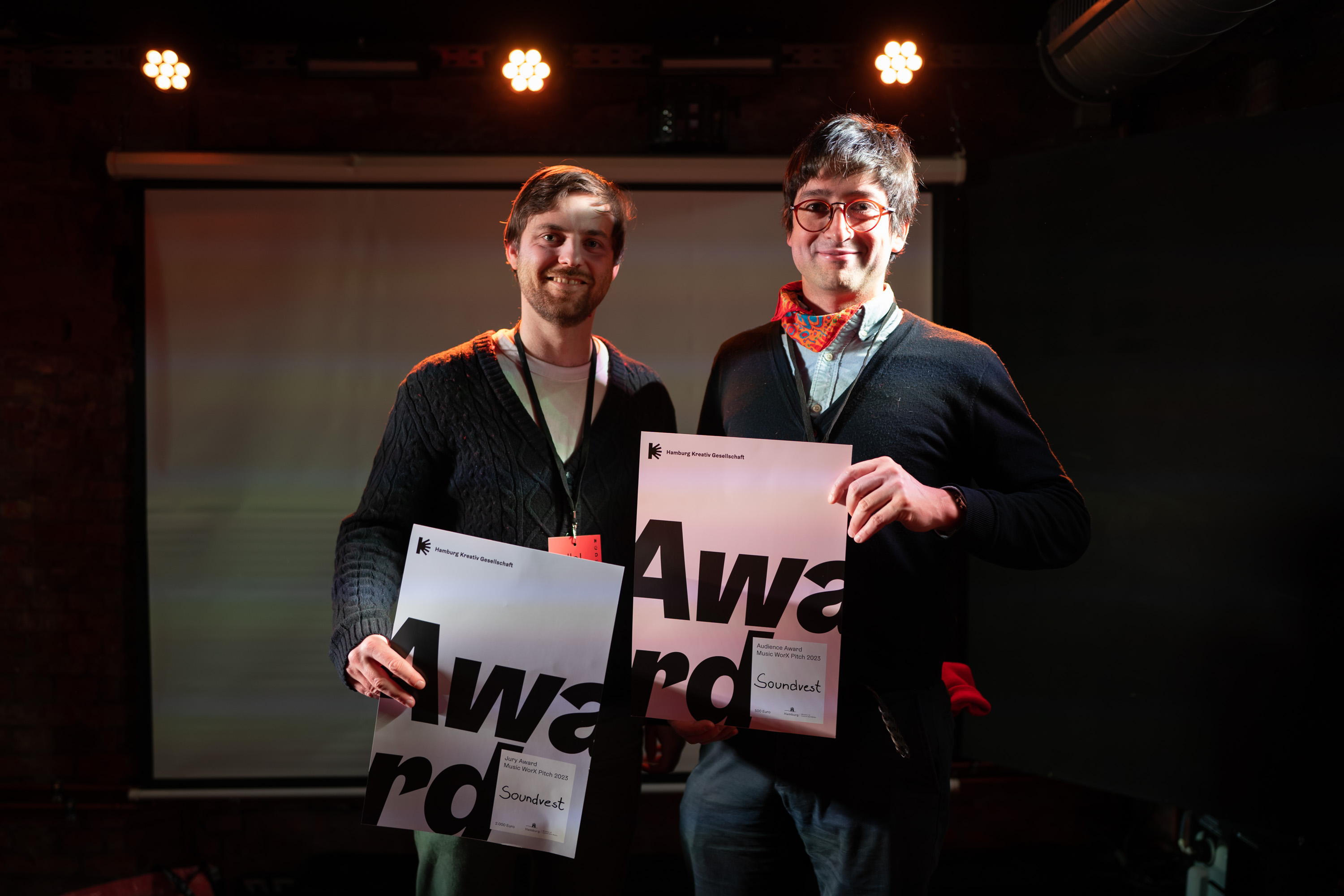 Soundvest is delighted about the double award. f.l.t.r.: Philipp Klotz, Diego Maldonado Rosas. © Jan-Marius Komorek